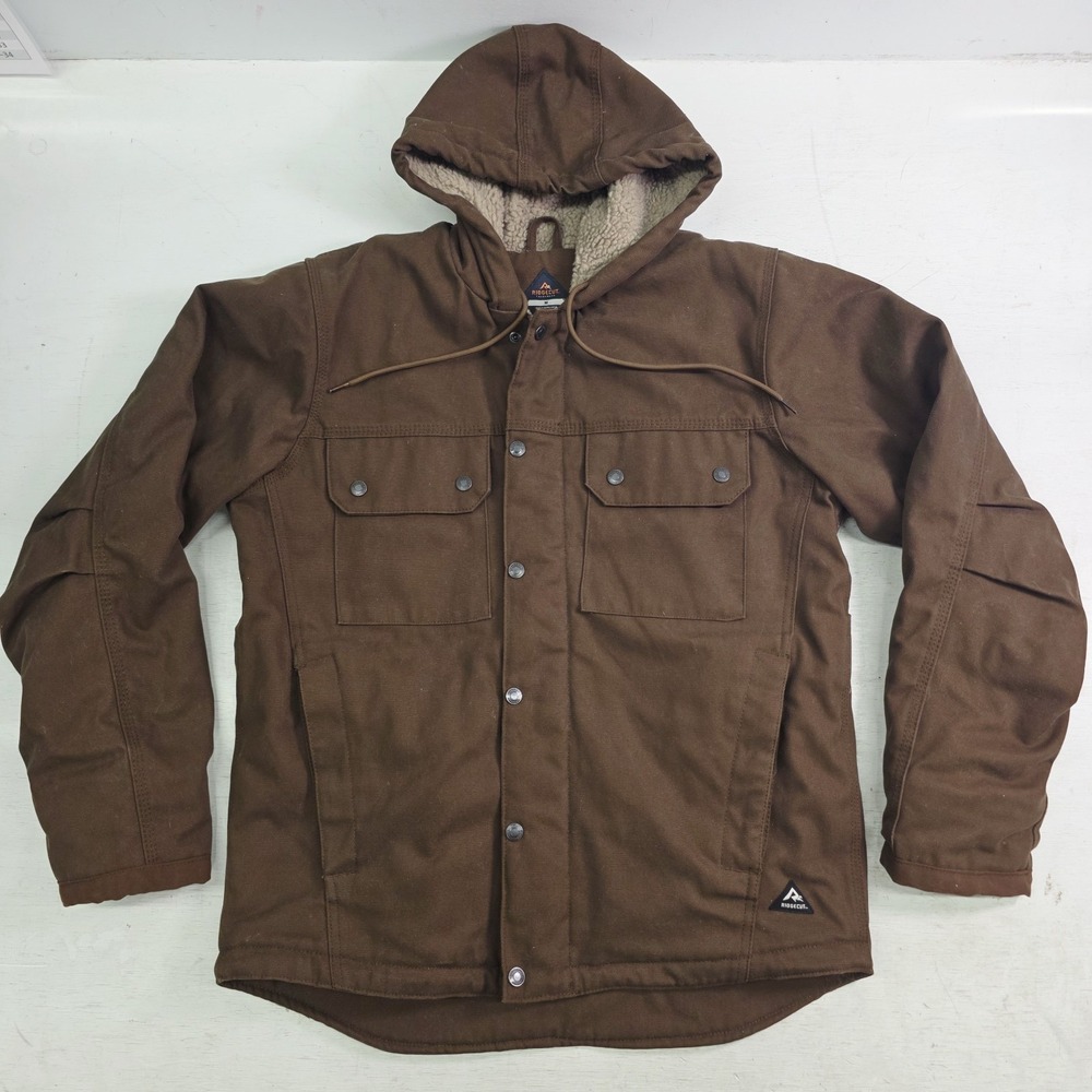 Ridgecut Toughwear Sherpa Lined Canvas Hooded Brown Work Jacket Men's M EUC